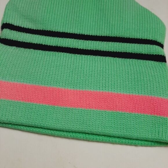 Retro 80's CAPPELLO 100% Wool Intarsia Stripe Pattern Knit Beanie Hat Green OS - Picture 11 of 15